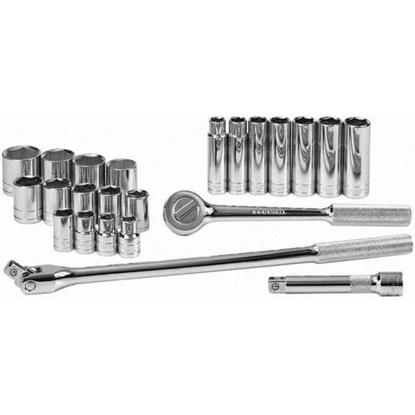 SK - 1/2" Drive Standard Deep Socket Set - 7/16 to 1-1/4", Inch Measurement Standard - Benchmark Tooling