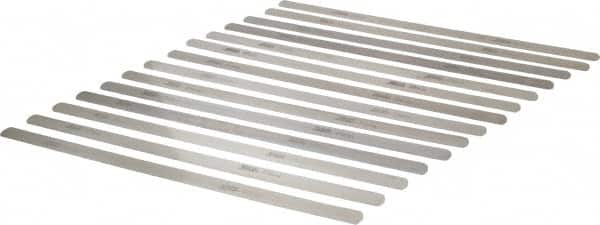 SPI - 14 Piece, 0.03 to 0.05mm Parallel Feeler Gage Set - 12" Long x 1/2" Wide, Tempered Steel - Benchmark Tooling
