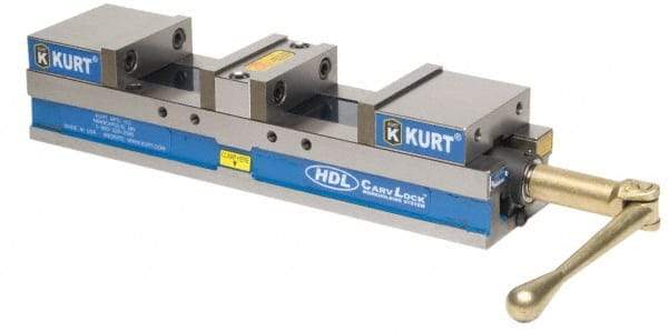 Kurt - 4" Jaw Width, 2-63/64" Jaw Opening Capacity, Horizontal Stationary Machine Vise - Manual Operation, 5,870 Lb Capacity, 1 Station, 17.7" Long x 3.775" High x 1-13/32" Deep, 35.56mm Jaw Height - Benchmark Tooling