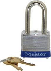 Master Lock - Keyed Alike Retaining Key Conductive Lockout Padlock - 1-1/2" Shackle Clearance, 9/32" Shackle Diam, 1-1/4" Body Height x 1-9/16" Body Width, Blue, 4 Pins - Benchmark Tooling