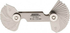 SPI - 34 Piece, 1 to 7 mm Radius, Stainless Steel Radius Gage Set - Style B, 0.25 mm Graduation - Benchmark Tooling