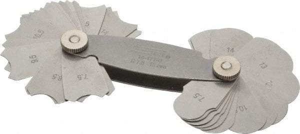 SPI - 32 Piece, 7.5 to 15 mm Radius, Stainless Steel Radius Gage Set - Style B, 0.5 mm Graduation - Benchmark Tooling