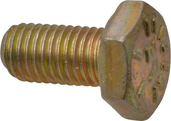 Made in USA - 1/4-28 UNF, 1/2" Length Under Head Hex Head Cap Screw - Fully Threaded, Grade 8 Alloy Steel, Zinc Yellow Dichromate Finish, 1/2" Hex - Benchmark Tooling