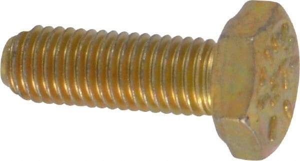 Made in USA - 1/4-28 UNF, 3/4" Length Under Head Hex Head Cap Screw - Fully Threaded, Grade 8 Alloy Steel, Zinc Yellow Dichromate Finish, 1/2" Hex - Benchmark Tooling
