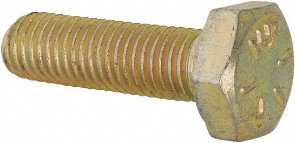 Made in USA - 1/4-28 UNF, 7/8" Length Under Head Hex Head Cap Screw - Fully Threaded, Grade 8 Alloy Steel, Zinc Yellow Dichromate Finish, 1/2" Hex - Benchmark Tooling