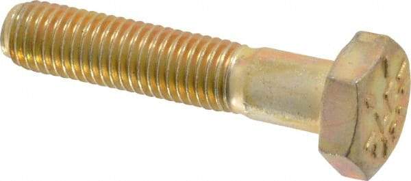 Made in USA - 1/4-28 UNF, 1-1/4" Length Under Head Hex Head Cap Screw - Partially Threaded, Grade 8 Alloy Steel, Zinc Yellow Dichromate Finish, 1/2" Hex - Benchmark Tooling