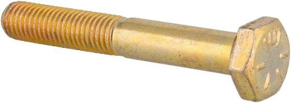 Made in USA - 1/4-28 UNF, 1-3/4" Length Under Head Hex Head Cap Screw - Partially Threaded, Grade 8 Alloy Steel, Zinc Yellow Dichromate Finish, 1/2" Hex - Benchmark Tooling