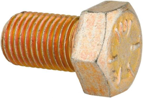 Made in USA - 3/8-24 UNF, 5/8" Length Under Head Hex Head Cap Screw - Fully Threaded, Grade 8 Alloy Steel, Zinc Yellow Dichromate Finish, 9/16" Hex - Benchmark Tooling