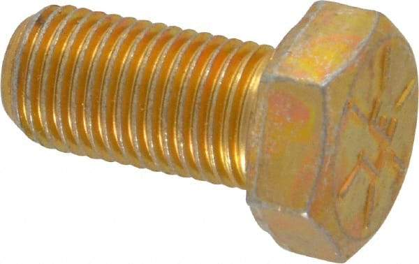 Made in USA - 3/8-24 UNF, 3/4" Length Under Head Hex Head Cap Screw - Fully Threaded, Grade 8 Alloy Steel, Zinc Yellow Dichromate Finish, 9/16" Hex - Benchmark Tooling