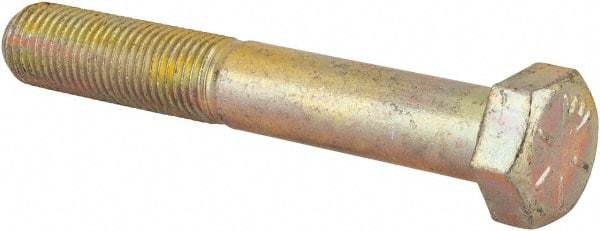 Made in USA - 3/8-24 UNF, 2-1/2" Length Under Head Hex Head Cap Screw - Partially Threaded, Grade 8 Alloy Steel, Zinc Yellow Dichromate Finish, 9/16" Hex - Benchmark Tooling