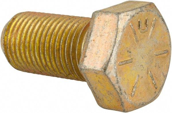 Made in USA - 1/2-20 UNF, 1" Length Under Head Hex Head Cap Screw - Fully Threaded, Grade 8 Alloy Steel, Zinc Yellow Dichromate Finish, 3/4" Hex - Benchmark Tooling