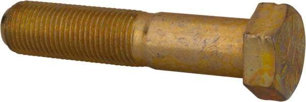 Made in USA - 9/16-18 UNF, 2-3/4" Length Under Head Hex Head Cap Screw - Partially Threaded, Grade 8 Alloy Steel, Zinc Yellow Dichromate Finish, 13/16" Hex - Benchmark Tooling