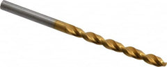 Guhring - #4 130° High Speed Steel Jobber Drill - TiN Finish, Right Hand Cut, Parabolic Flute, Straight Shank, 3-21/32" OAL, Standard Point - Benchmark Tooling
