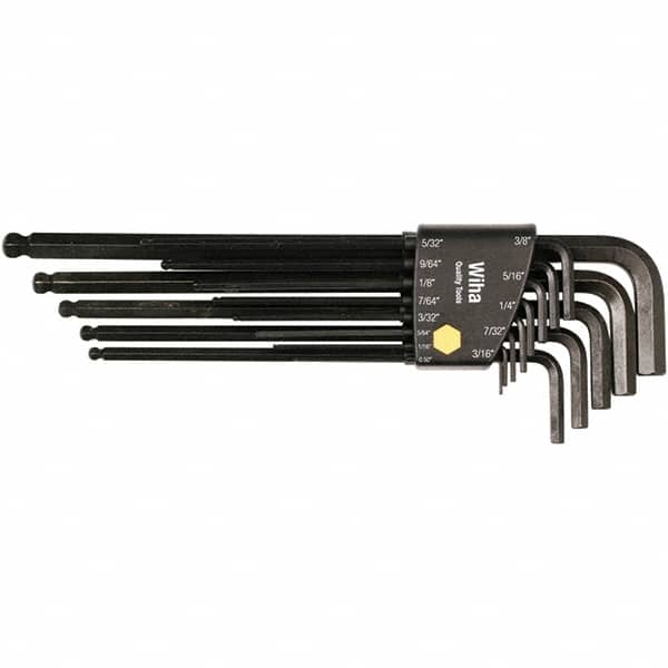 Wiha - 13 Piece, L-Key Long Arm Ball End Hex Key Set - 0.05 to 3/8" Range, Chrome Vanadium Molybdenum - Benchmark Tooling