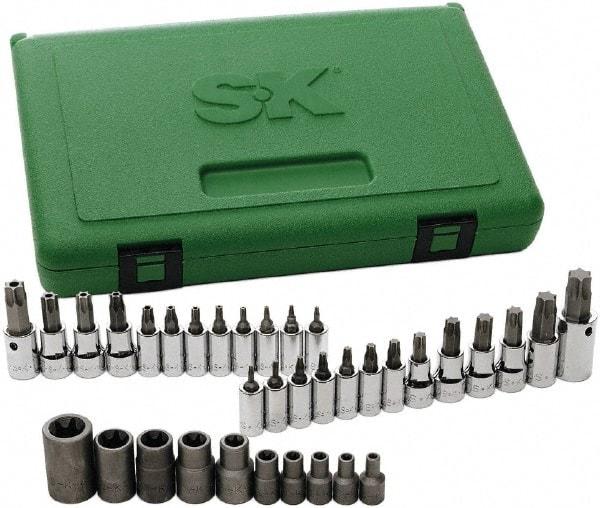 SK - 35 Piece 1/4, 3/8 & 1/2" Drive Torx Bit Socket Set - T7 to T60 Torx - Benchmark Tooling