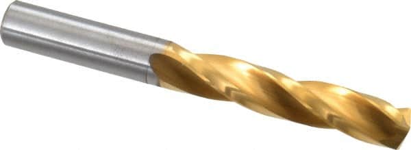 Guhring - 27/64" 150° Solid Carbide Jobber Drill - TiN Finish, Right Hand Cut, Spiral Flute, Straight Shank, 3-3/4" OAL, Standard Point - Benchmark Tooling