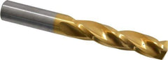 Guhring - 1/2" 150° Solid Carbide Jobber Drill - TiN Finish, Right Hand Cut, Spiral Flute, Straight Shank, 4" OAL, Standard Point - Benchmark Tooling