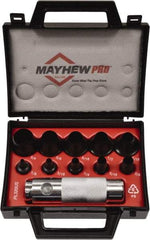 Mayhew - 11 Piece, 1/8 to 3/4", Hollow Punch Set - Round Shank, Alloy Steel, Comes in Plastic Case - Benchmark Tooling