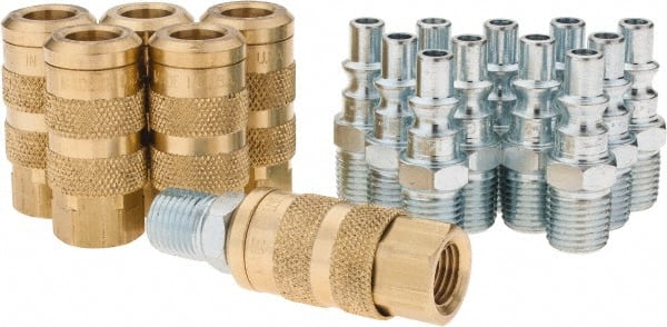 Coilhose Pneumatics - 18 Piece 1/4" Body 1/4 NPT Brass/Steel ARO Pneumatic Coupling Plug Set - Benchmark Tooling