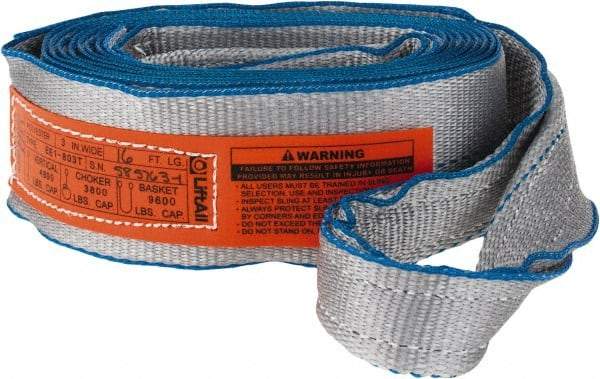 Lift-All - 16' Long x 3" Wide, 4,800 Lb Vertical Capacity, 1 Ply, Polyester Web Sling - 3,800 Lb Choker Capacity, Silver (Color) - Benchmark Tooling