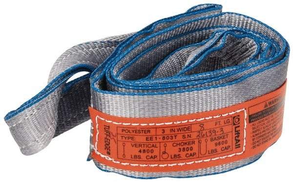 Lift-All - 8' Long x 3" Wide, 4,800 Lb Vertical Capacity, 1 Ply, Polyester Web Sling - 3,800 Lb Choker Capacity, Silver (Color) - Benchmark Tooling