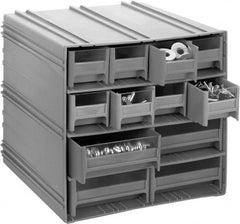 Quantum Storage - 14 Bin Interlocking Storage Cabinets - 11-3/4 Inch Overall Width x 11-3/8 Inch Overall Depth x 11 Inch Overall Height, Gray High Impact Polystyrene Bins - Benchmark Tooling