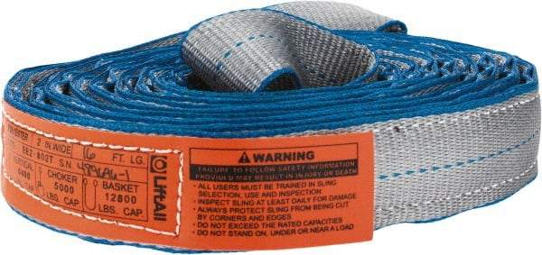 Lift-All - 16' Long x 2" Wide, 6,400 Lb Vertical Capacity, 2 Ply, Polyester Web Sling - 5,000 Lb Choker Capacity, Silver (Color) - Benchmark Tooling