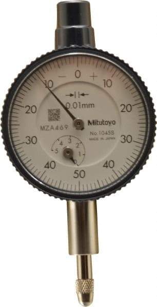 Mitutoyo - 5mm Range, 0-50 Dial Reading, 0.01mm Graduation Dial Drop Indicator - 40mm Dial, 1mm Range per Revolution, 0.013mm Accuracy, Revolution Counter - Benchmark Tooling