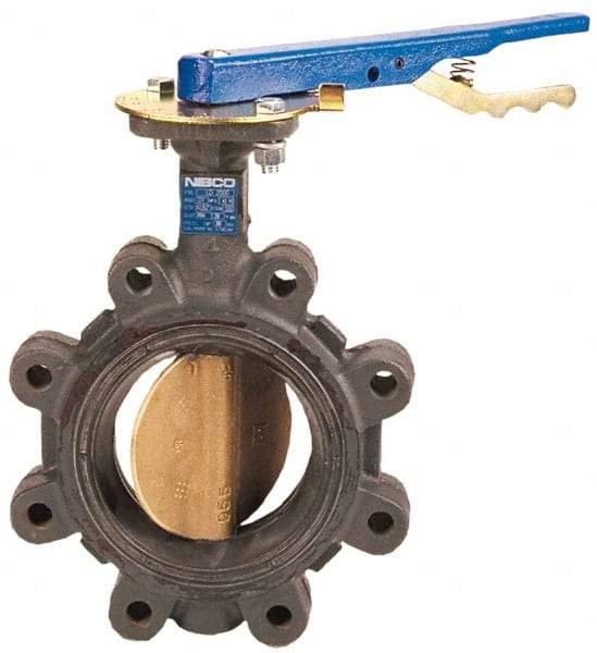 NIBCO - 8" Pipe, Lug Butterfly Valve - Lever Handle, Ductile Iron Body, EPDM Seat, 200 WOG, Aluminum Bronze Disc, Stainless Steel Stem - Benchmark Tooling