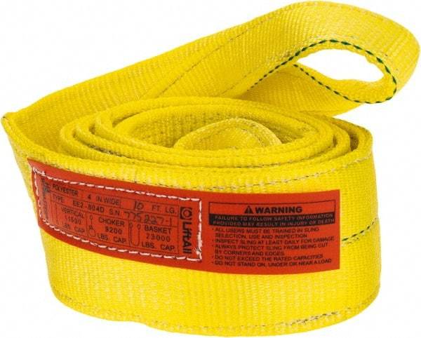 Lift-All - 10' Long x 4" Wide, 11,500 Lb Vertical Capacity, 2 Ply, Polyester Web Sling - 9,200 Lb Choker Capacity, Yellow - Benchmark Tooling