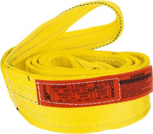 Lift-All - 8' Long x 4" Wide, 11,500 Lb Vertical Capacity, 2 Ply, Polyester Web Sling - 9,200 Lb Choker Capacity, Yellow - Benchmark Tooling