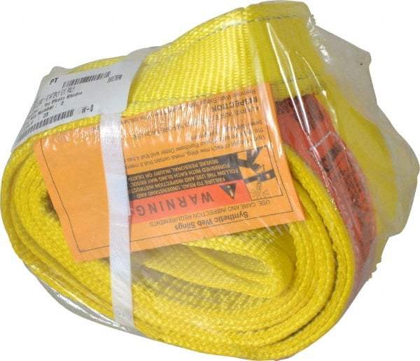 Lift-All - 6' Long x 4" Wide, 11,500 Lb Vertical Capacity, 2 Ply, Polyester Web Sling - 9,200 Lb Choker Capacity, Yellow - Benchmark Tooling