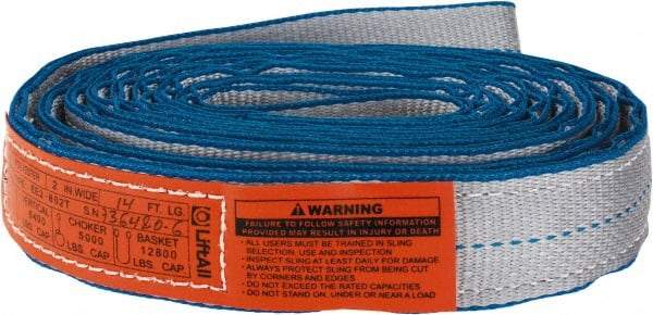 Lift-All - 14' Long x 2" Wide, 6,400 Lb Vertical Capacity, 2 Ply, Polyester Web Sling - 5,000 Lb Choker Capacity, Silver (Color) - Benchmark Tooling