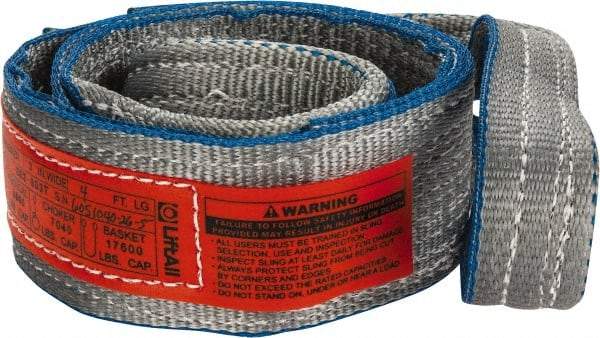 Lift-All - 4' Long x 3" Wide, 8,600 Lb Vertical Capacity, 2 Ply, Polyester Web Sling - 6,900 Lb Choker Capacity, Silver (Color) - Benchmark Tooling