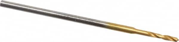 Micro Drill Bit: 0.0283″ Dia, 118 °, Cobalt TiN Finish, 0.984″ OAL, RH Cut, Spiral Flute, Straight-Cylindrical Shank, Series 660
