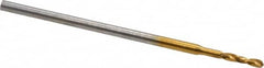 Micro Drill Bit: 0.0292″ Dia, 118 °, Cobalt TiN Finish, 0.984″ OAL, RH Cut, Spiral Flute, Straight-Cylindrical Shank, Series 660