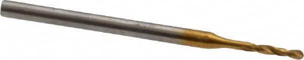 Micro Drill Bit: 0.0323″ Dia, 118 °, Cobalt TiN Finish, 0.984″ OAL, RH Cut, Spiral Flute, Straight-Cylindrical Shank, Series 660