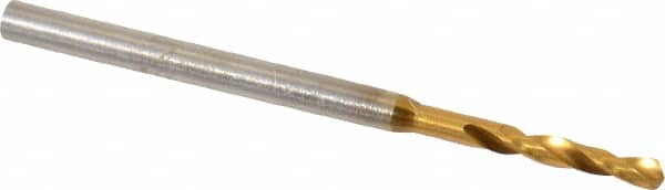 Micro Drill Bit: 0.0433″ Dia, 118 °, Cobalt TiN Finish, 0.984″ OAL, RH Cut, Spiral Flute, Straight-Cylindrical Shank, Series 660
