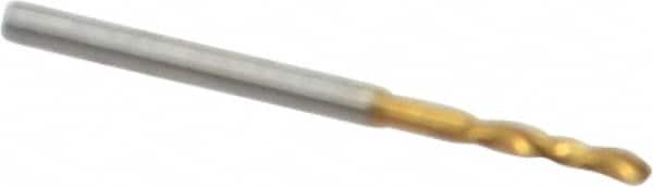 Micro Drill Bit: 0.0469″ Dia, 118 °, Cobalt TiN Finish, 0.984″ OAL, RH Cut, Spiral Flute, Straight-Cylindrical Shank, Series 660