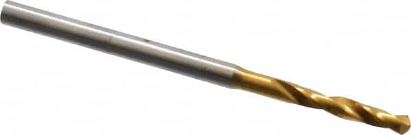 Micro Drill Bit: 0.0492″ Dia, 118 °, Cobalt TiN Finish, 0.984″ OAL, RH Cut, Spiral Flute, Straight-Cylindrical Shank, Series 660