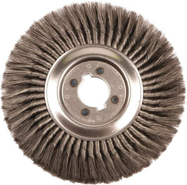 Weiler - 12" OD, 2" Arbor Hole, Knotted Steel Wheel Brush - 3/4" Face Width, 2-3/4" Trim Length, 0.014" Filament Diam, 3,600 RPM - Benchmark Tooling