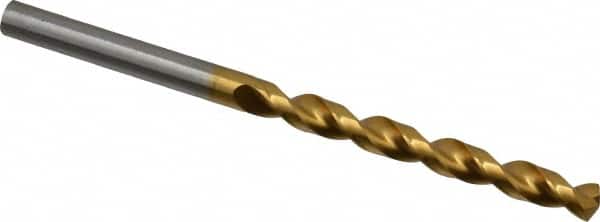 Guhring - 5.1mm 130° High Speed Steel Jobber Drill - TiN Finish, Right Hand Cut, Parabolic Flute, Straight Shank, 3-3/8" OAL, Standard Point - Benchmark Tooling