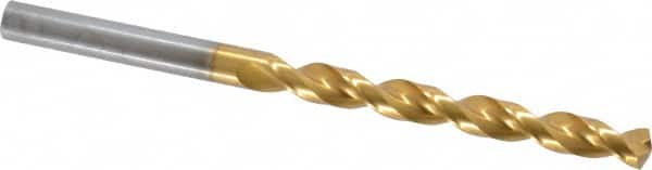 Guhring - 6.3mm 130° High Speed Steel Jobber Drill - TiN Finish, Right Hand Cut, Parabolic Flute, Straight Shank, 3-31/32" OAL, Standard Point - Benchmark Tooling