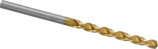 Guhring - 3.7mm 130° Cobalt Jobber Drill - TiN Finish, Right Hand Cut, Parabolic Flute, Straight Shank, 2-3/4" OAL, Standard Point - Benchmark Tooling