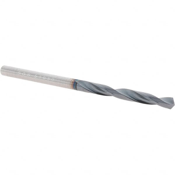 SGS - #30 118° Solid Carbide Jobber Drill - AlTiN Finish, Right Hand Cut, Spiral Flute, Straight Shank, 2-1/4" OAL, Four Facet Point - Benchmark Tooling