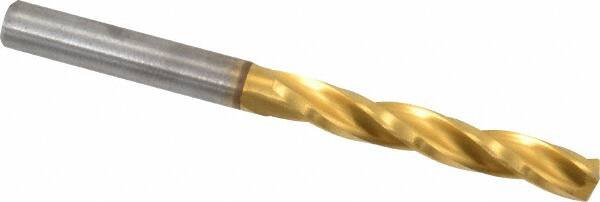 Guhring - 5.4mm 150° Solid Carbide Jobber Drill - TiN Finish, Right Hand Cut, Spiral Flute, Straight Shank, 2.598" OAL, Standard Point - Benchmark Tooling