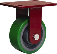 Hamilton - 5" Diam x 2" Wide x 6-3/4" OAH Top Plate Mount Rigid Caster - Polyurethane Mold onto Cast Iron Center, 1,050 Lb Capacity, Tapered Roller Bearing, 4-1/2 x 6-1/2" Plate - Benchmark Tooling