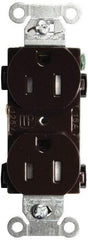 Hubbell Wiring Device-Kellems - 125 VAC, 15 Amp, 5-15R NEMA Configuration, Brown, Specification Grade, Self Grounding Duplex Receptacle - 1 Phase, 2 Poles, 3 Wire, Flush Mount, Tamper Resistant - Benchmark Tooling