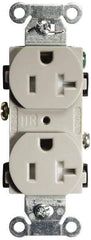 Hubbell Wiring Device-Kellems - 125 VAC, 20 Amp, 5-20R NEMA Configuration, Gray, Specification Grade, Self Grounding Duplex Receptacle - 1 Phase, 2 Poles, 3 Wire, Flush Mount, Tamper Resistant - Benchmark Tooling