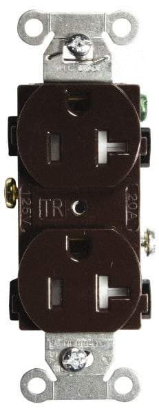 Hubbell Wiring Device-Kellems - 125 VAC, 20 Amp, 5-20R NEMA Configuration, Brown, Specification Grade, Self Grounding Duplex Receptacle - 1 Phase, 2 Poles, 3 Wire, Flush Mount, Tamper Resistant - Benchmark Tooling